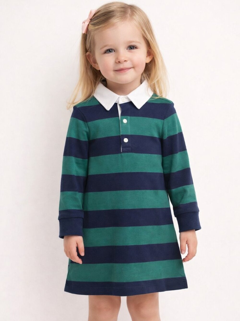 Wonder Nation Girls Rugby Polo Dress Blue Green Striped Long Sleeve XS (4/5) NWT